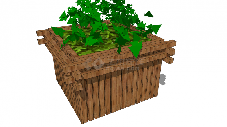 方形木质花箱种植箱SU模型-图二