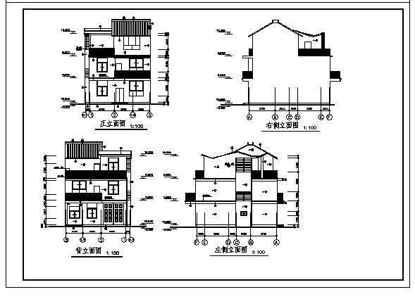 三层别墅建施cad图(含两套设计图，共七张)_图1