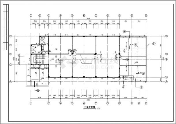 某二层公司食堂建筑施工CAD图纸-图二
