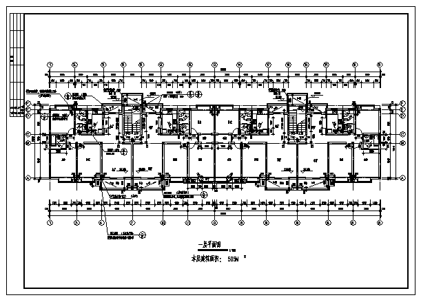 3275平方米某六层住宅建筑施工cad图(半地下室设计，共七张)