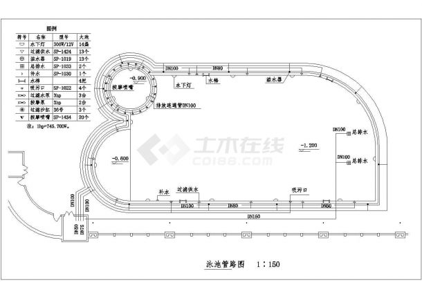 某儿童游乐场游泳池CAD大样图-图一