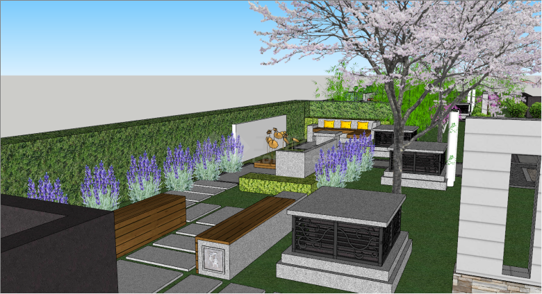 带花草绿化屋顶花园su模型-图二