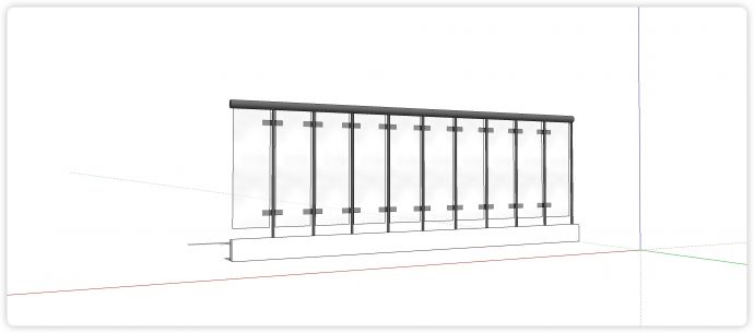 竖形玻璃黑色扶手玻璃栏杆su模型_图1