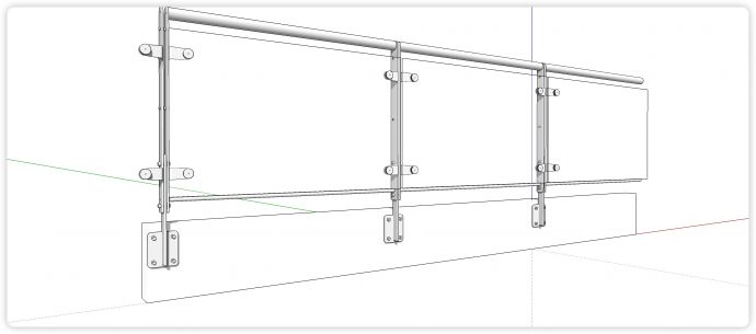 加高挡水条白色结构玻璃栏杆su模型_图1