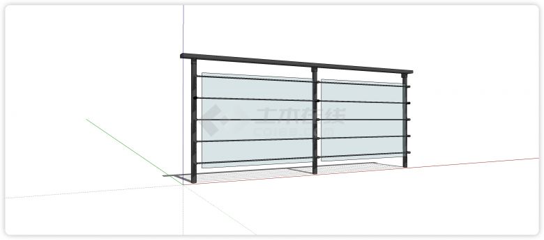 两段黑色钢条结构玻璃栏杆su模型-图二