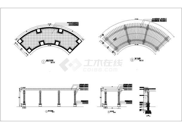 弧形木廊架花架棚架施工图详图  -图一