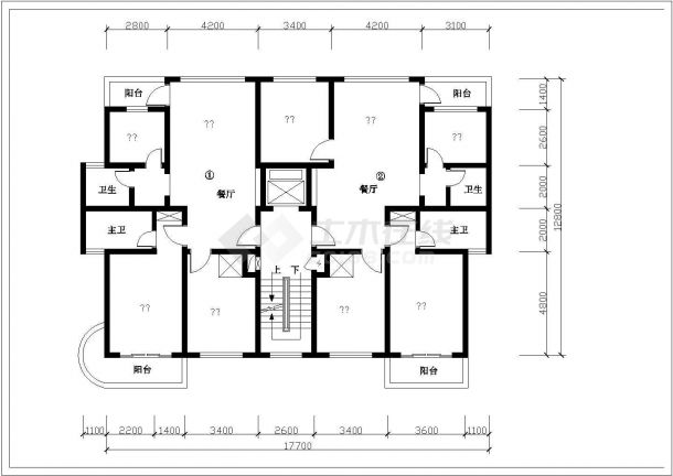 某地大型多层住宅户型建筑设计CAD图-图二
