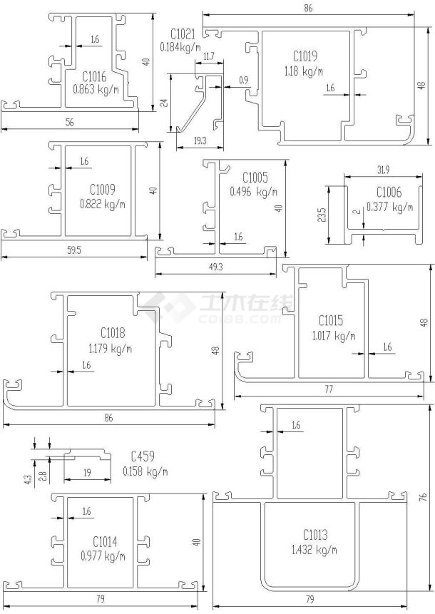 咸阳市某小区住宅楼铝合金材质内平开窗结构设计CAD施工图-图一