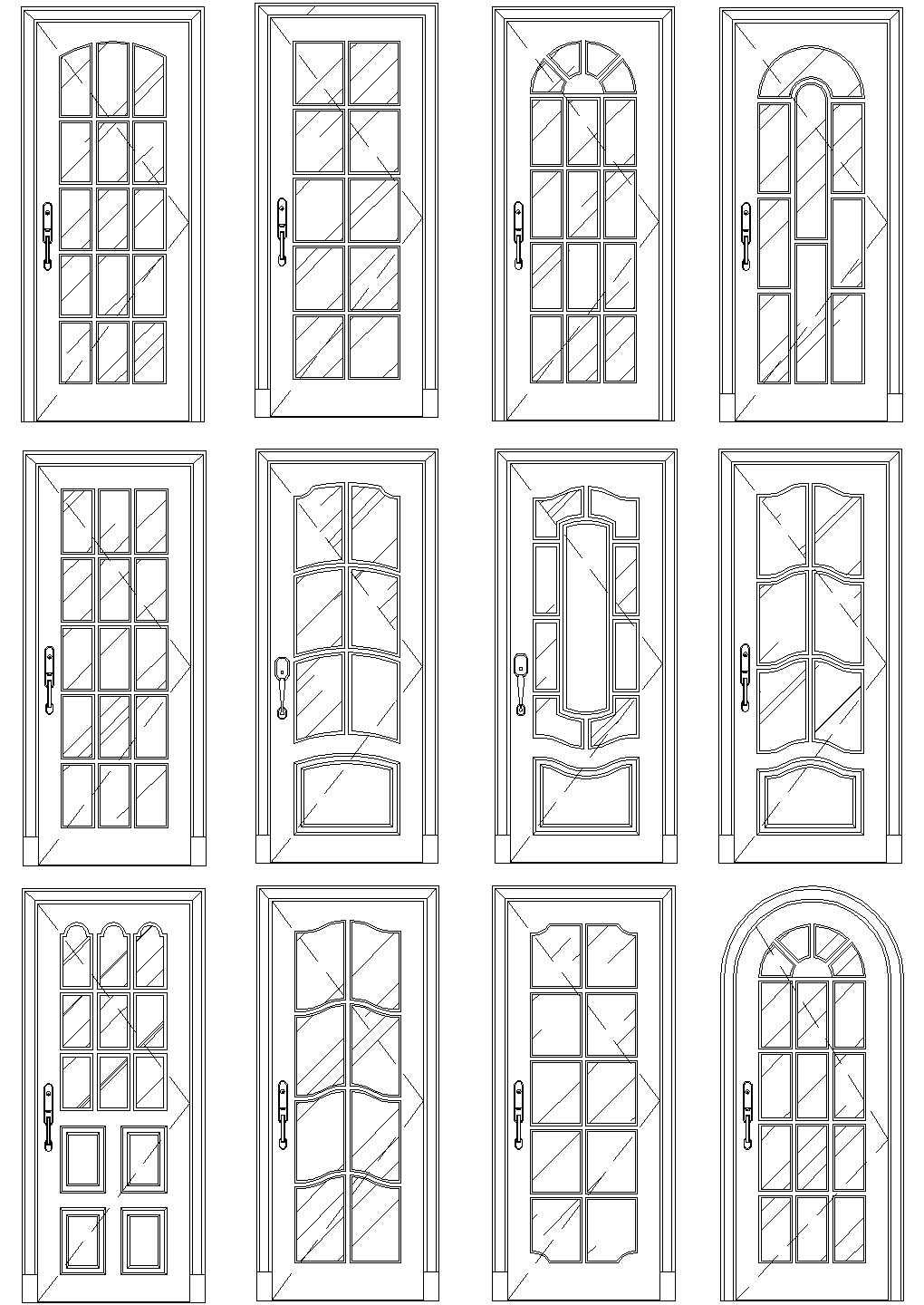 上海徐汇区某豪华别墅艺术房门立面建筑设计CAD施工图（12张）