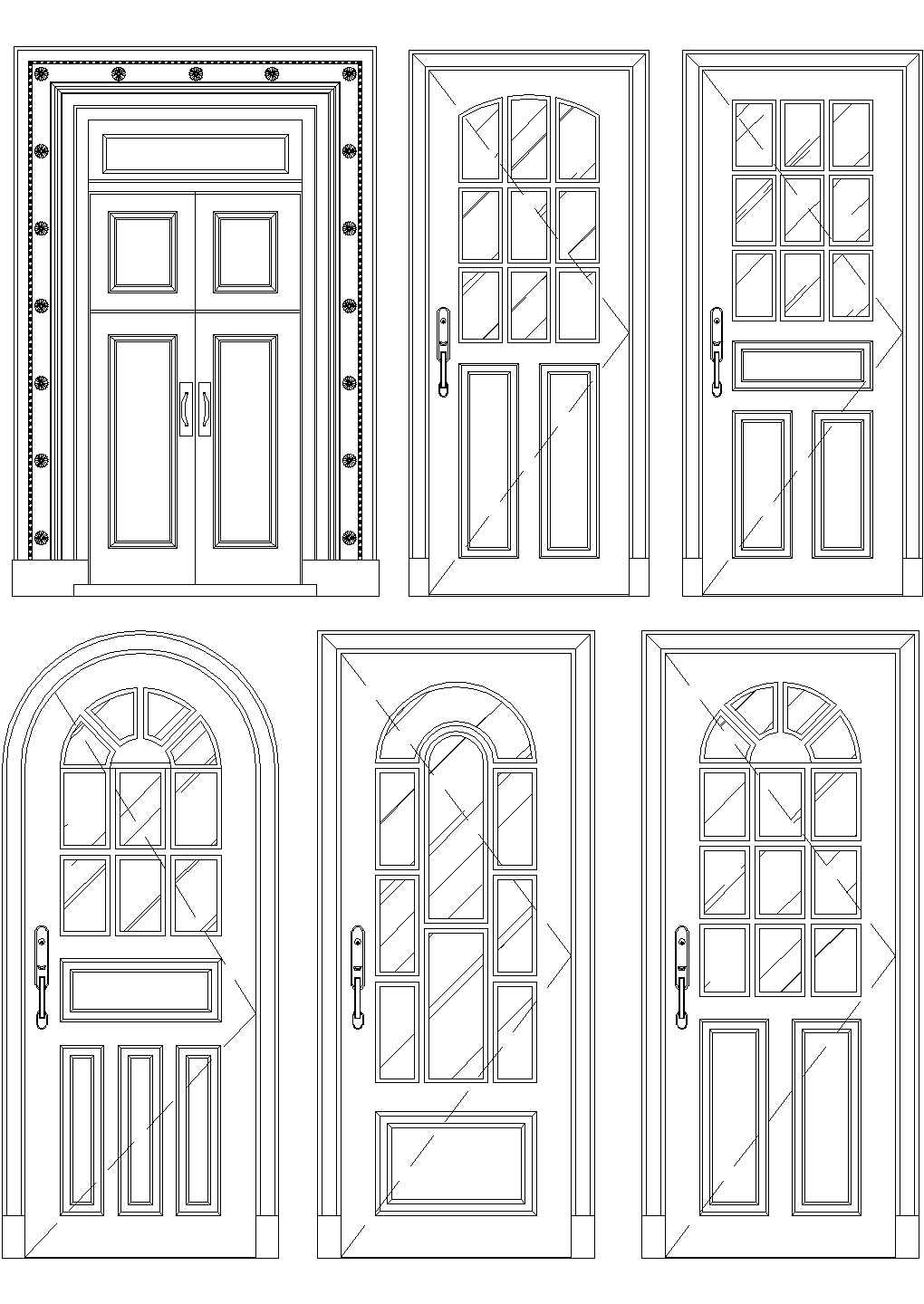 芜湖市某小型私人别墅艺术房门立面建筑设计CAD施工图（6张）