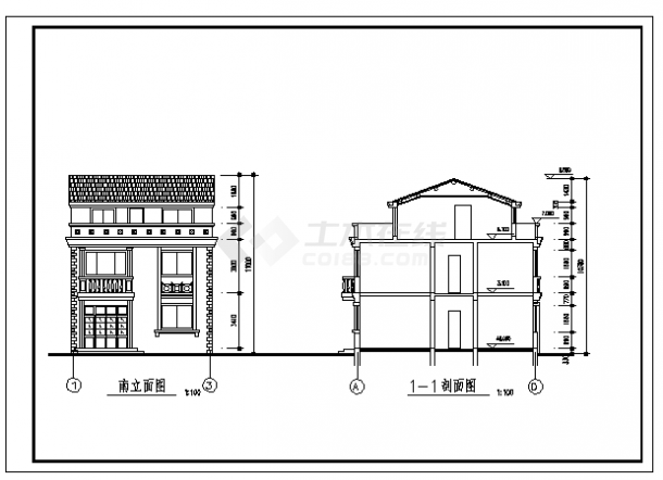 某二层框架结构别墅建筑结构施工cad图(带阁楼设计，共五张)-图一