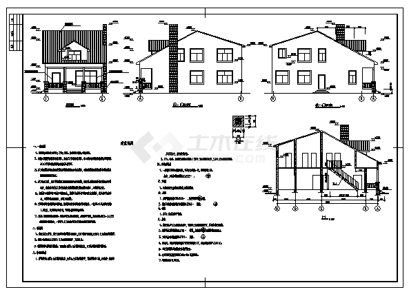 某二层现代风别墅建筑施工cad图纸-图一