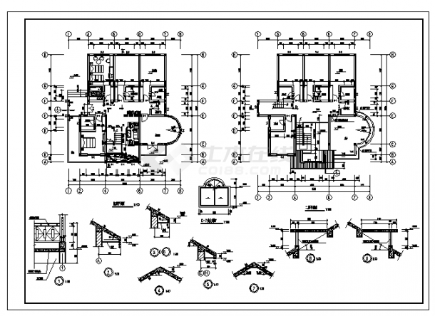 某三层框架结构别墅结构建筑施工cad图,共十张-图一