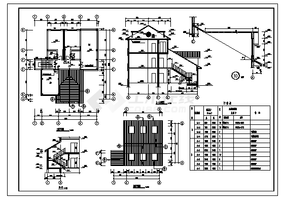 某三层框架结构别墅结构建筑施工cad图,共十张-图二