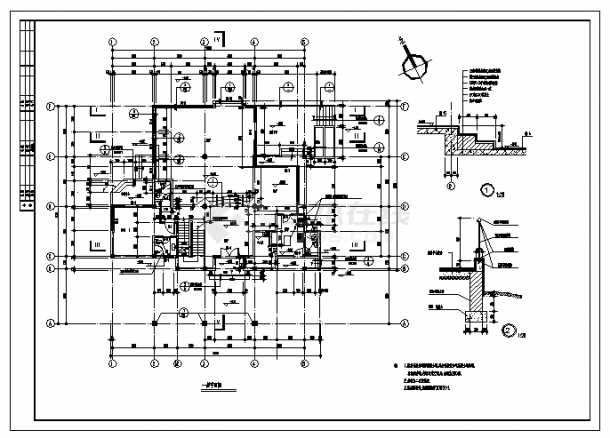 某三层带地下室别墅建筑施工cad图(含平剖面图，共八张)-图二