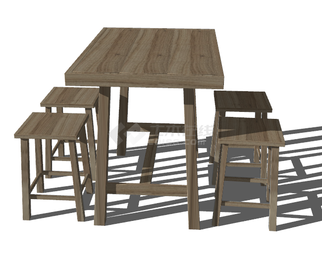 木质的桌椅板凳民宿饰品摆件su模型-图二