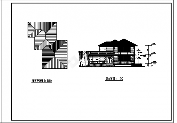 某二层别墅式办公接待中心建筑施工cad图，共九张-图一