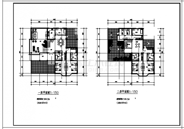 某二层别墅式办公接待中心建筑施工cad图，共九张-图二