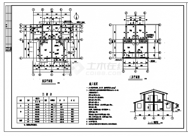 1958平方米某村镇二层住宅建筑施工cad图纸-图一