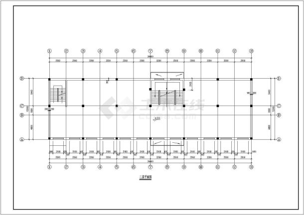 长39.6米 宽12米 3层框架综合门市楼结构施工图-图二