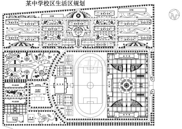 重庆某中学校区生活区CAD建筑设计完整规划图纸-图一