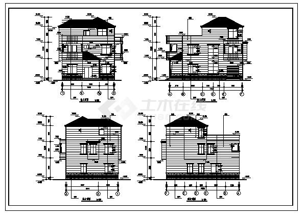 某村三层单体别墅建筑施工cad图，共五张-图二