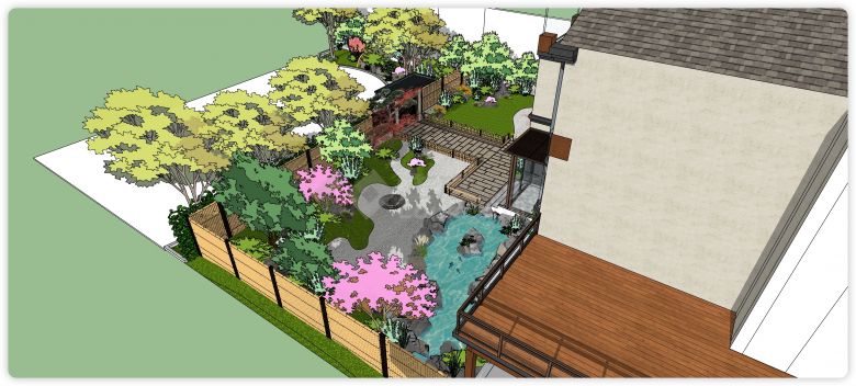樱花日式庭院建筑景观SU模型-图二
