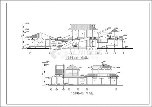 某二层茶楼方案设计cad全套建筑图（标注详细）-图二