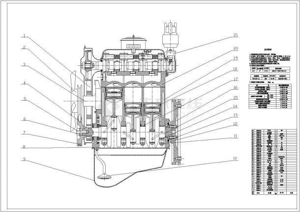 某柴油机设计cad机械总装配图（含技术要求）-图二