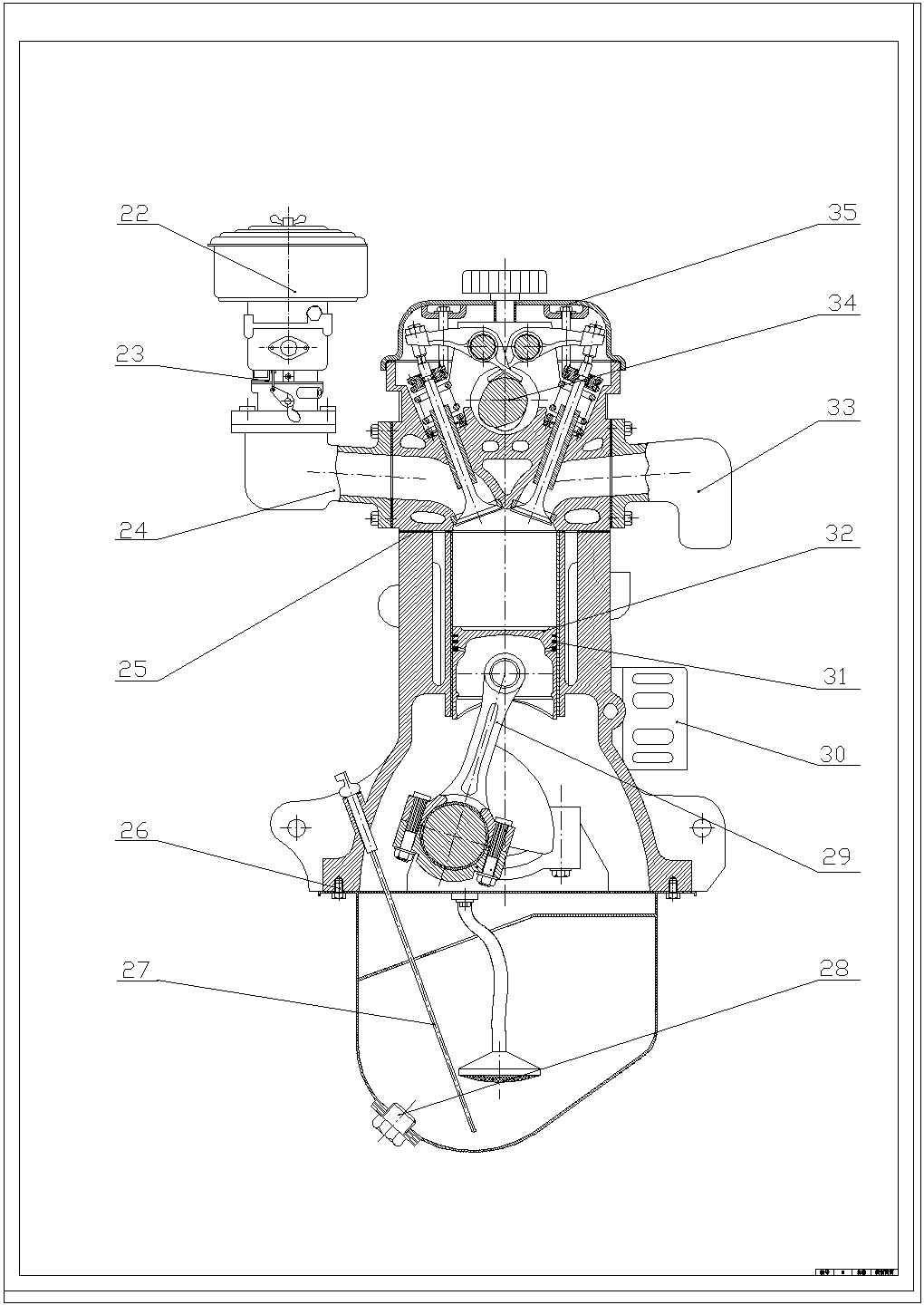 某柴油机设计cad机械总装配图（含技术要求）