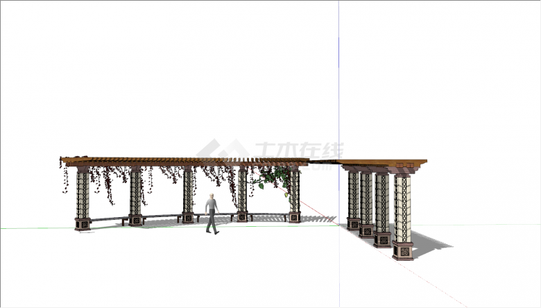 欧式木架景观廊架SU模型-图二