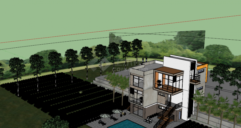 现代化建筑住宅别墅su模型-图二