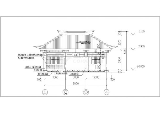 【云南】某公园仿古建筑公厕建筑设计CAD图纸-图一