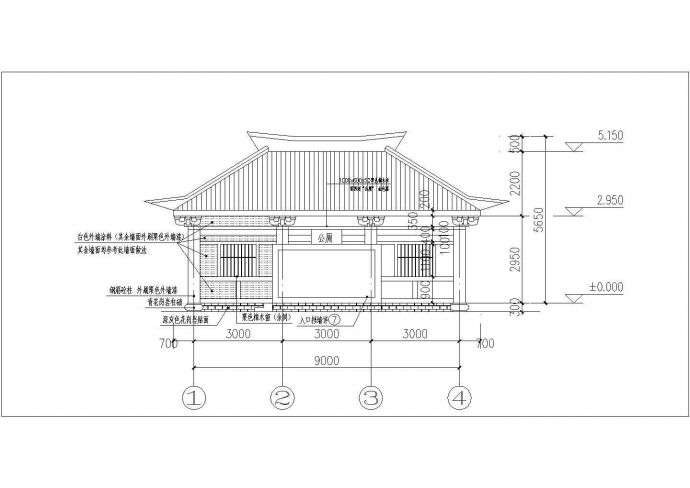 【云南】某公园仿古建筑公厕建筑设计CAD图纸_图1