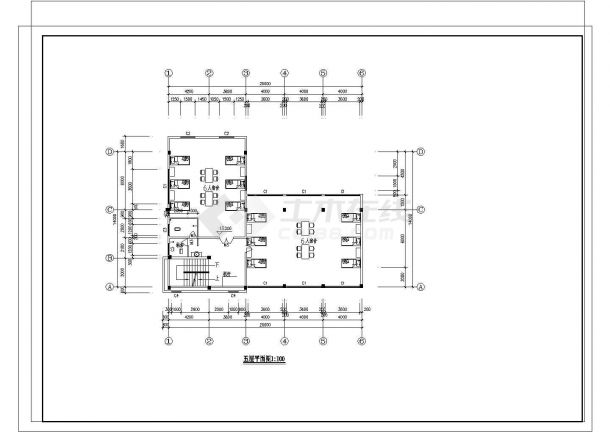 长20米 宽14米 5层1188平米餐厅宿舍建筑结构施工图-图一