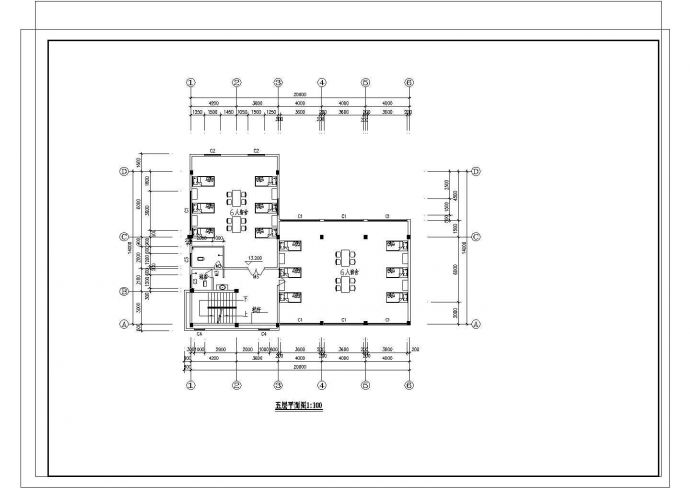 长20米 宽14米 5层1188平米餐厅宿舍建筑结构施工图_图1