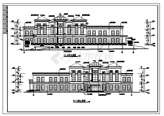 某三层小区会所全套建筑施工cad图，共七张-图一