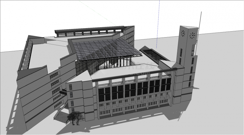 现代大学图书馆建筑SU模型-图二