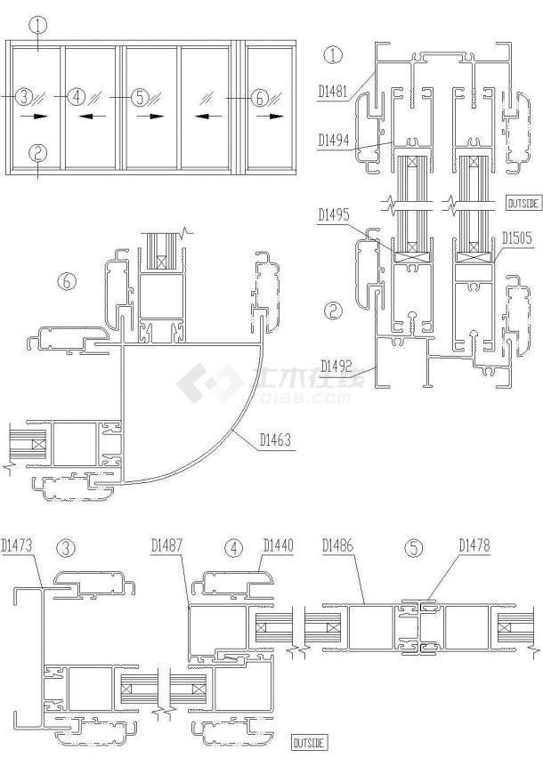 哈尔滨某重点大学教学楼铝合金门窗结构设计CAD施工图-图二