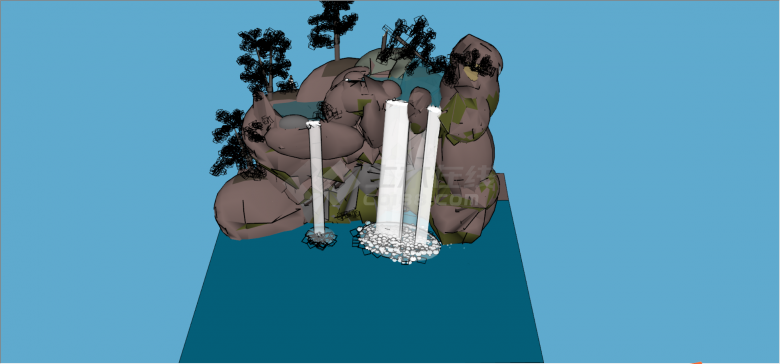 假山流水室内水景su模型-图二