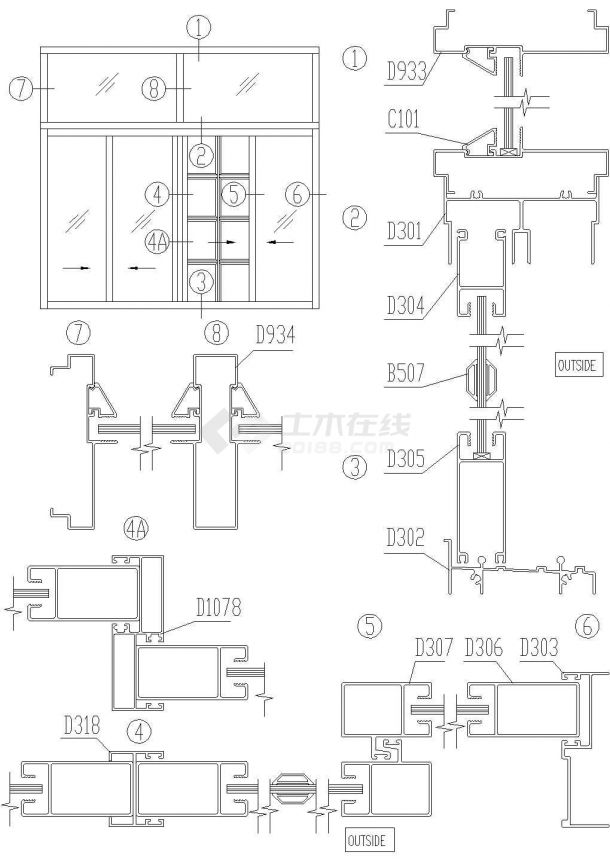 赣州市某村镇小型私建楼推拉窗结构设计CAD施工图-图一