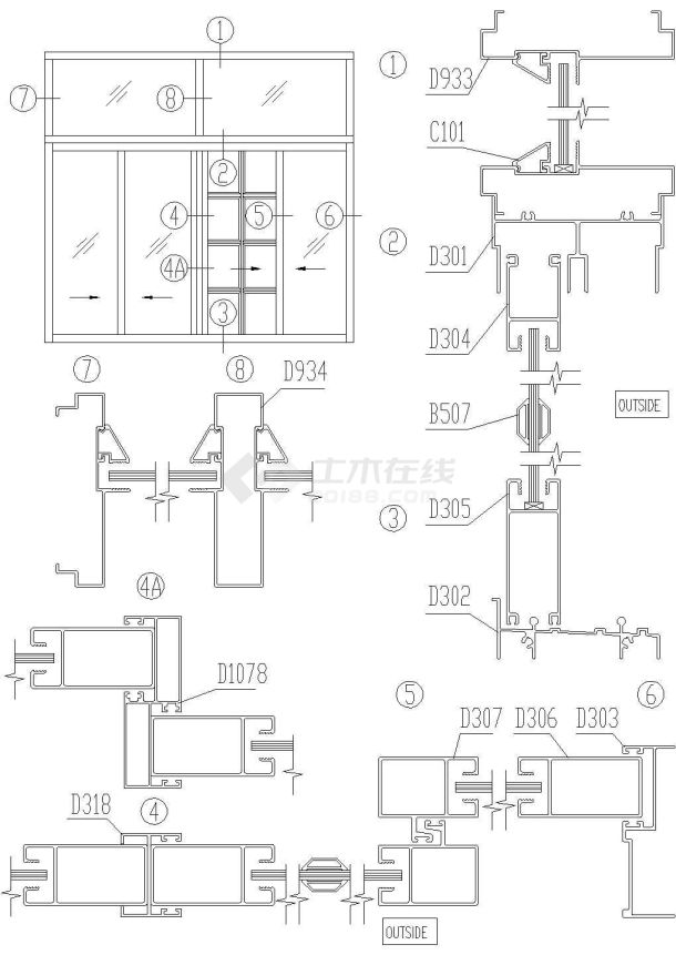 赣州市某村镇小型私建楼推拉窗结构设计CAD施工图-图二