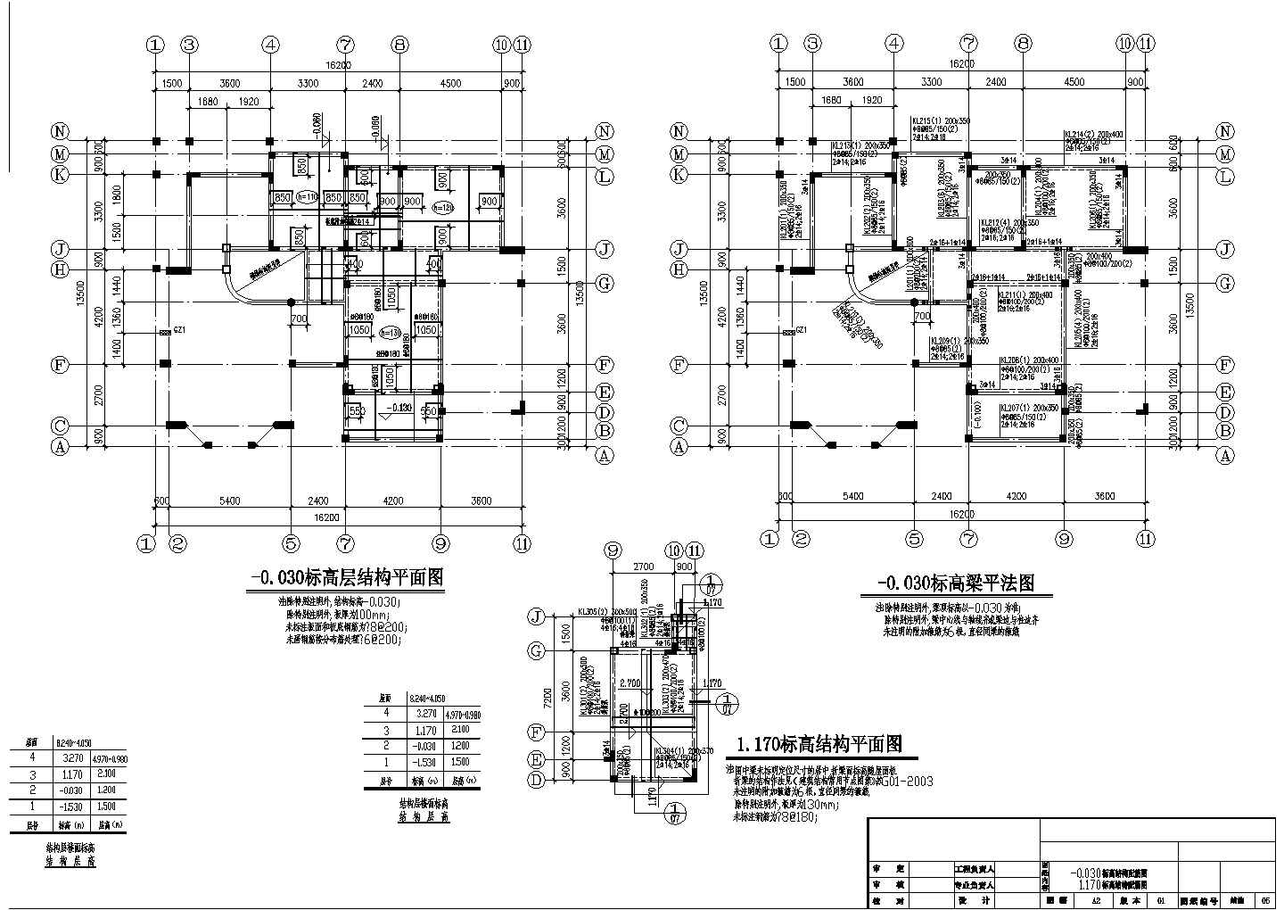 某二层16.20×13.50别墅区CAD结构设计施工图