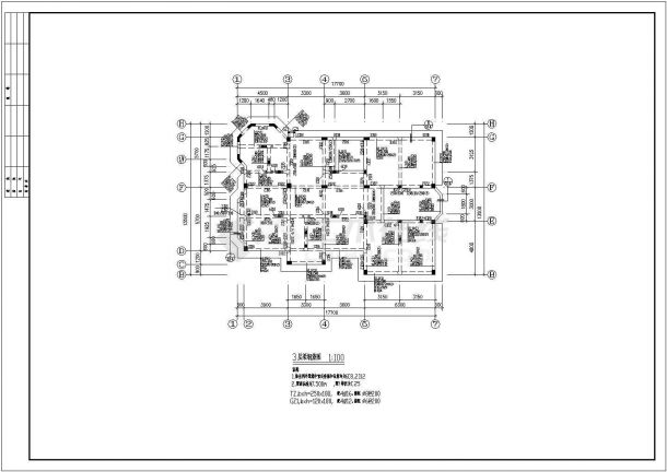 青岛某二层框架结构设计CAD17.70×15.50设计施工图纸-图二