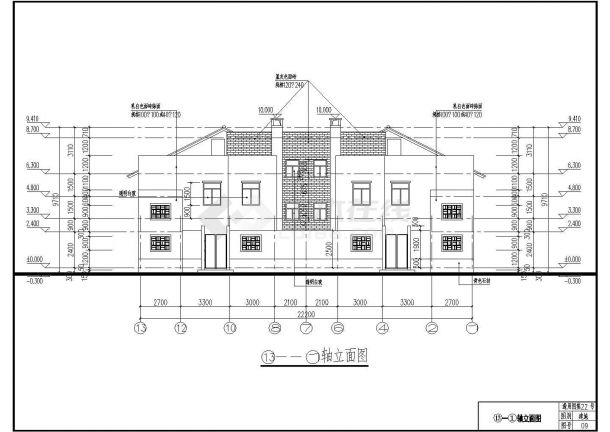 某两层22.44×15.27双拼别墅CAD建筑设计图纸-图一