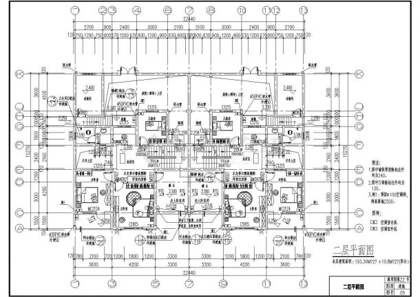 某两层22.44×15.27双拼别墅CAD建筑设计图纸-图二