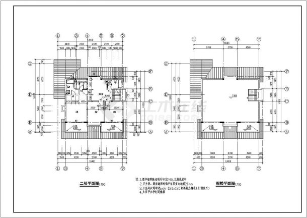 某二层带阁楼层新农村别墅设计cad全套建筑施工图（含设计说明）-图二