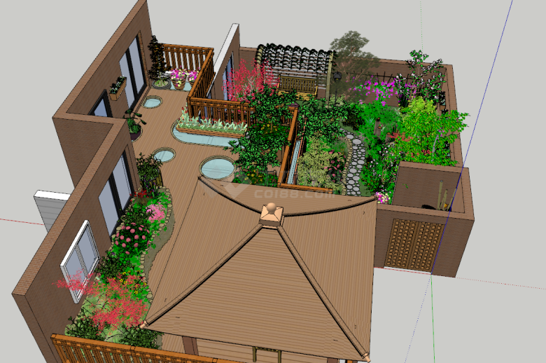现代庭院花园别墅景观建筑su模型-图二
