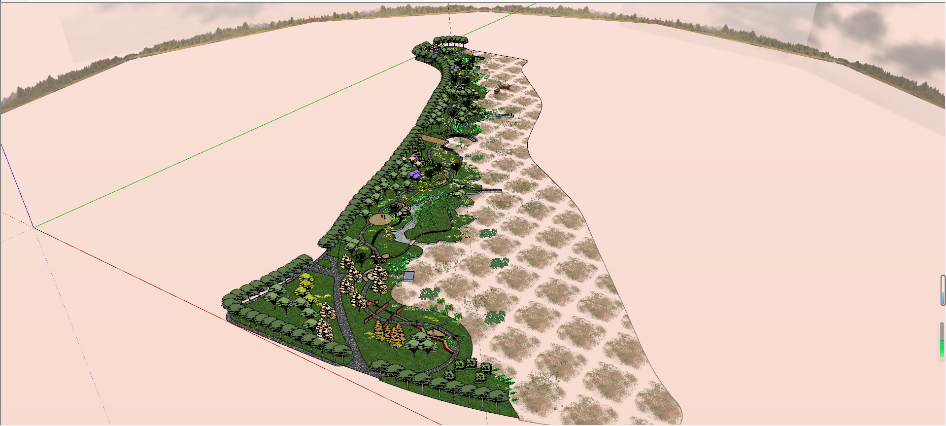 现代风格大型曲线公园景观建筑SU模型-图一