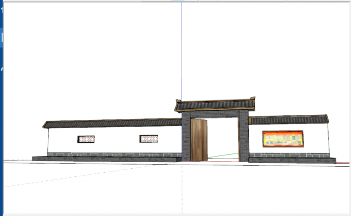 中式简约院门围墙及宣传栏框su模型_图1
